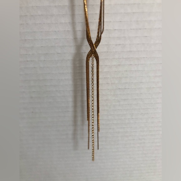 Vtg Herringbone Chain Gold Rhinestone Necklace - Picture 8 of 10